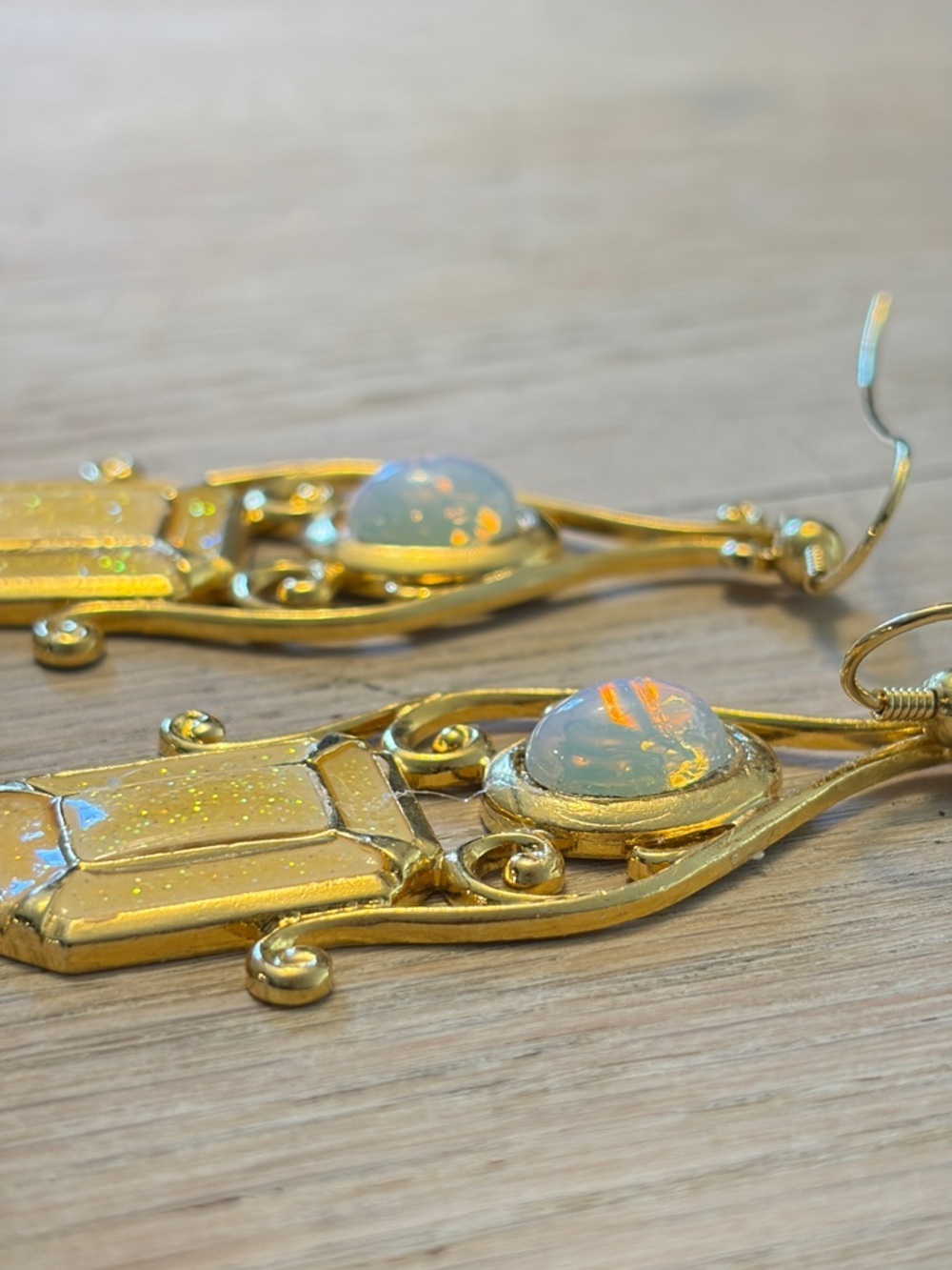BEVERLY HAMBURG | Gold Tone Opal Drop Earrings - Picture 6 of 7